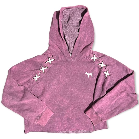 PINK Victoria’s Secret Purple Cropped Lace-Up Hoodie | Size Medium - Picture 4 of 10